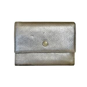 Anya Hindmarch Silver Metallic Leather Flap Trifold Snap Wallet
